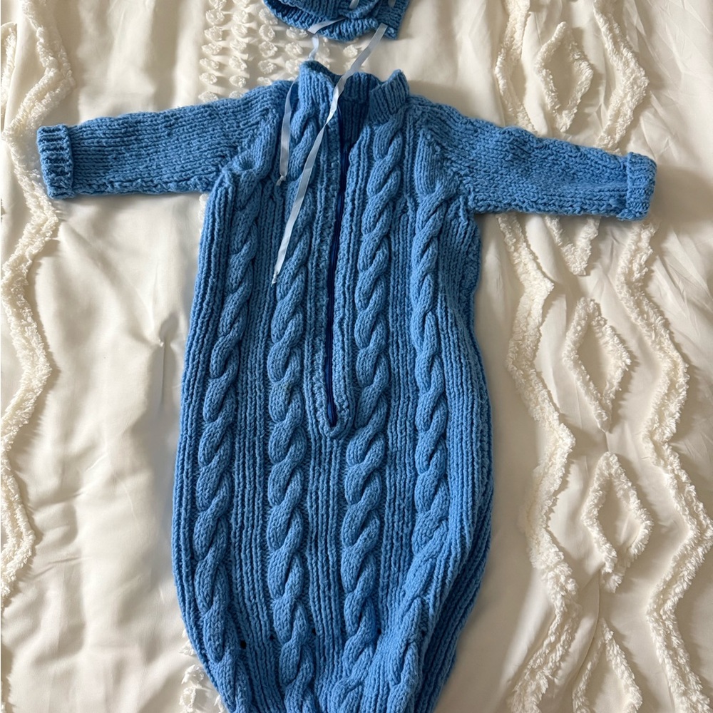 Cozy Blue Cable Knit Baby Onesie